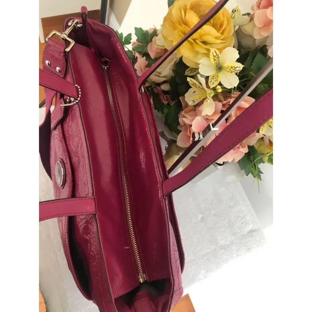 Coach F17940 Signature Fuchsia Baby Diaper Bag Tote Patent Leather (190